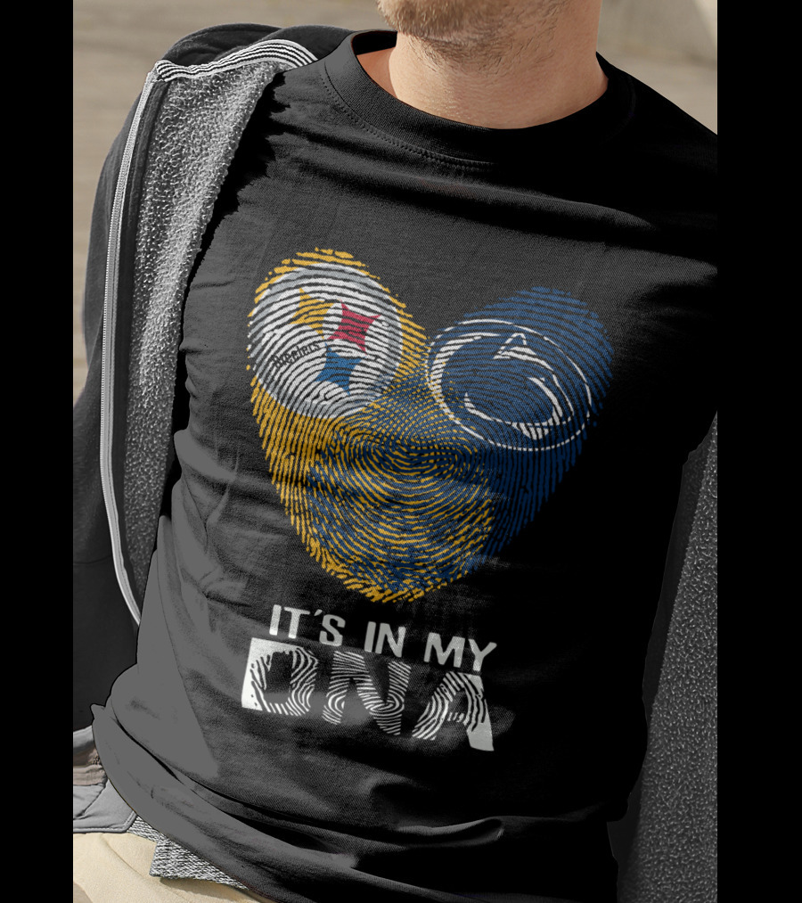 Steelers Penn State It's In My Dna Fingerprint Heart Logos T-Shirt