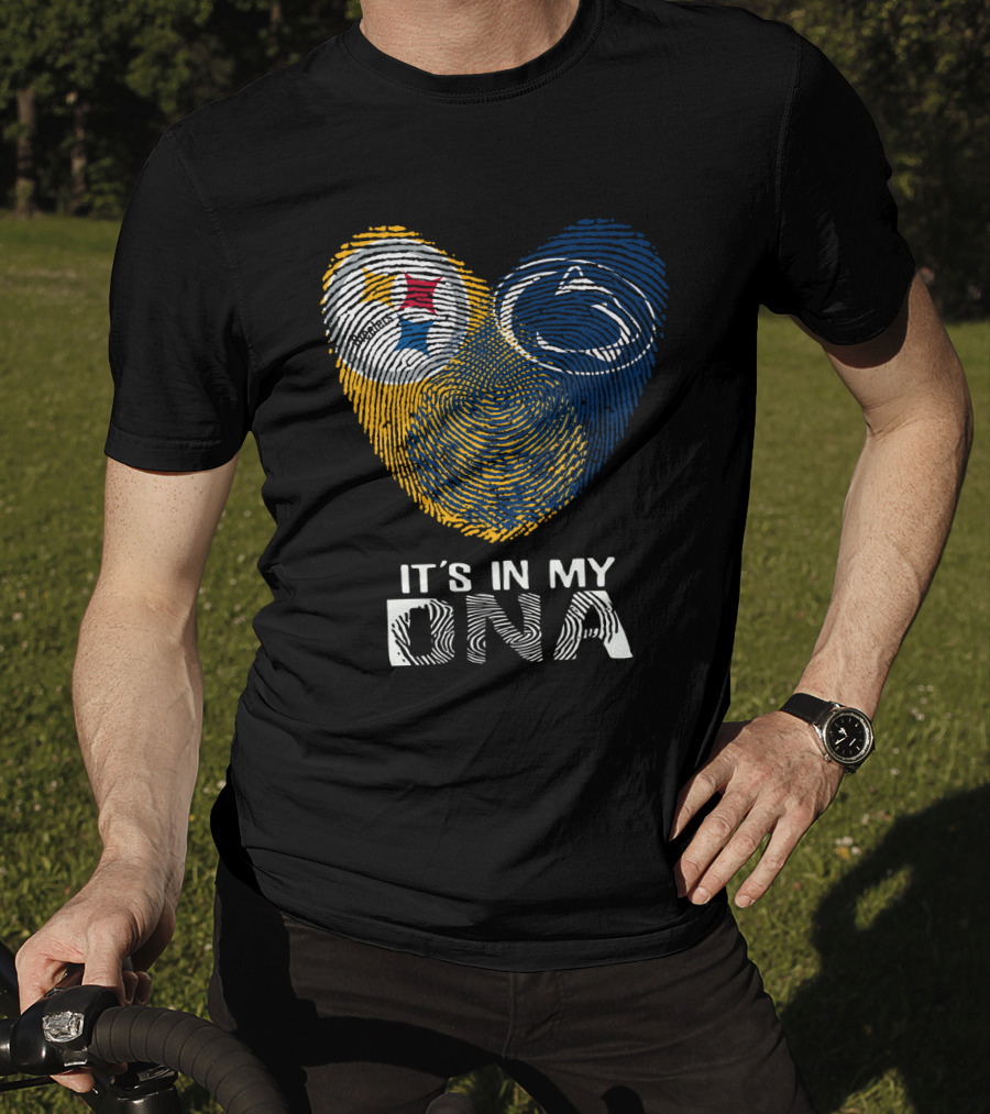 Steelers Penn State It's In My Dna Fingerprint Heart Logos T-Shirt