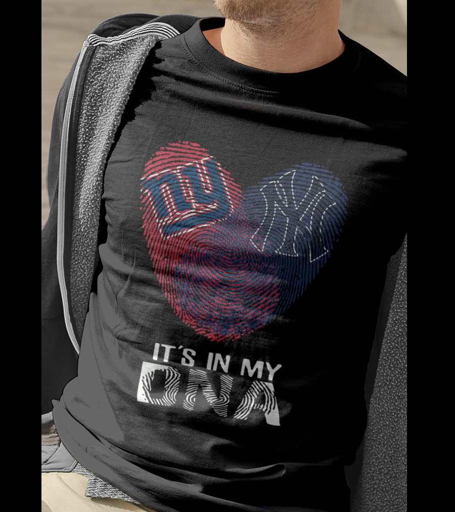 Giants Yankees NY It's In My DNA Fingerprint Heart T-Shirt