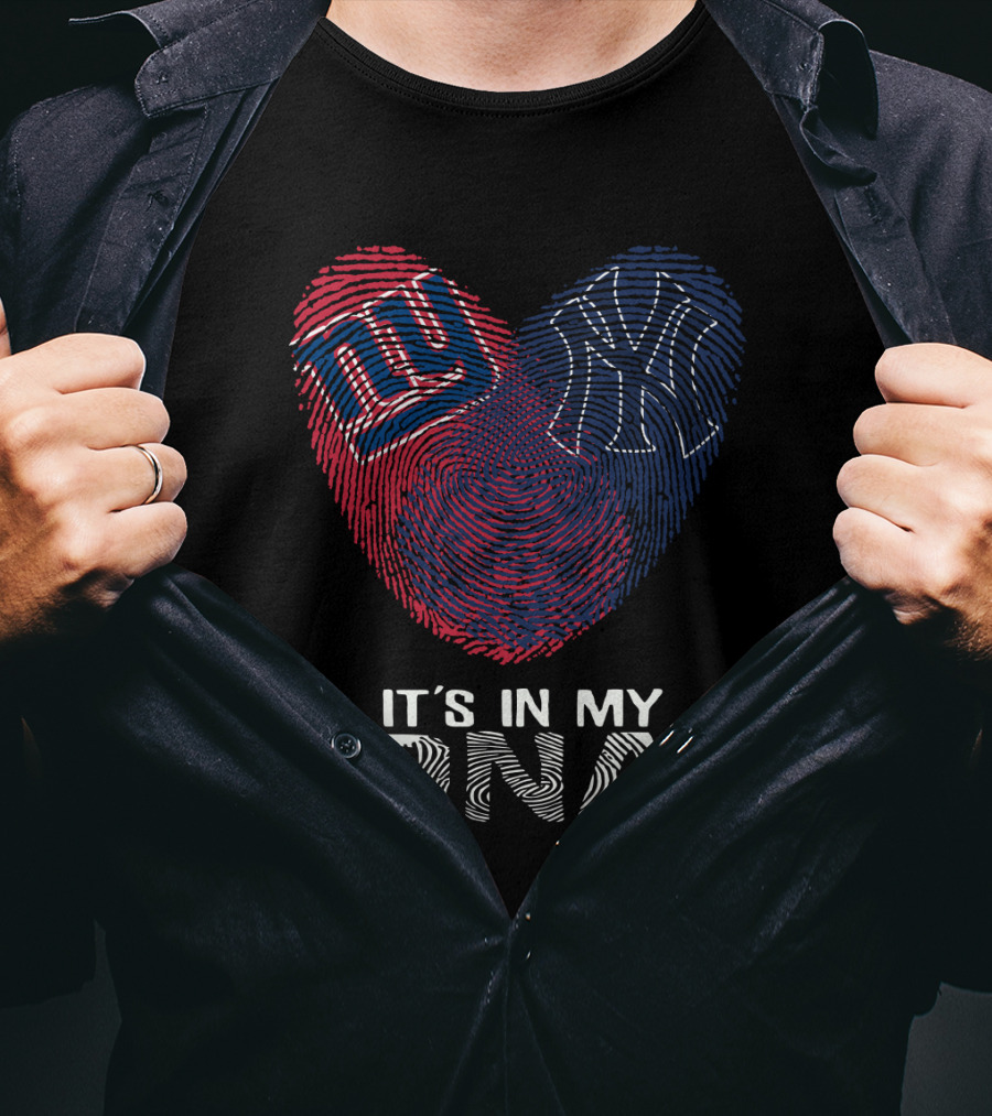 Giants Yankees NY It's In My DNA Fingerprint Heart T-Shirt