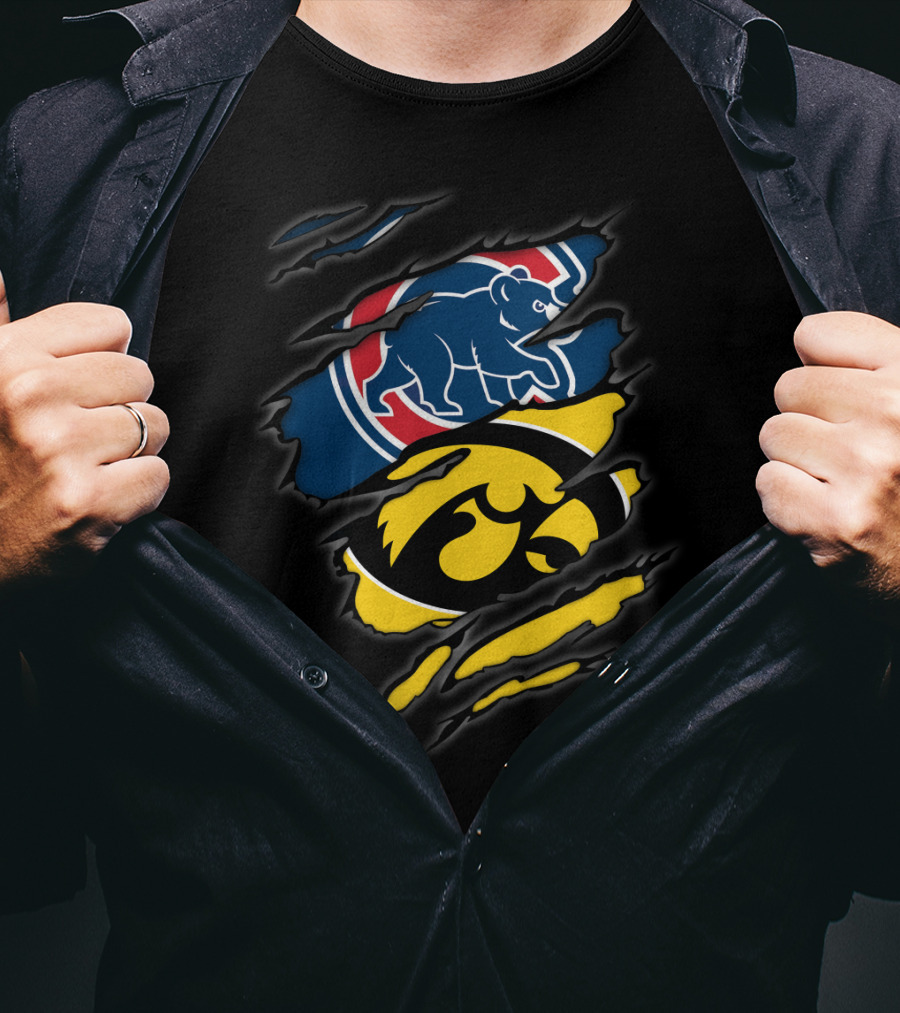 Cubs Iowa Hawkeyes Bear Logo Ripped T-Shirt