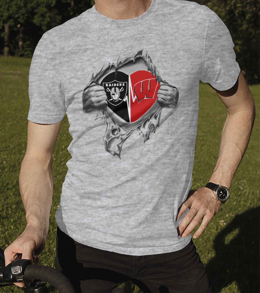 Raiders Badgers Heart Logo Fusion T-Shirt
