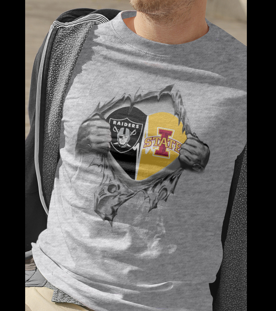Raiders Iowa State Heart Design Logo Inside Torn T-Shirt