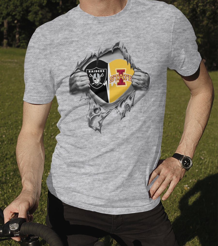 Raiders Iowa State Heart Design Logo Inside Torn T-Shirt