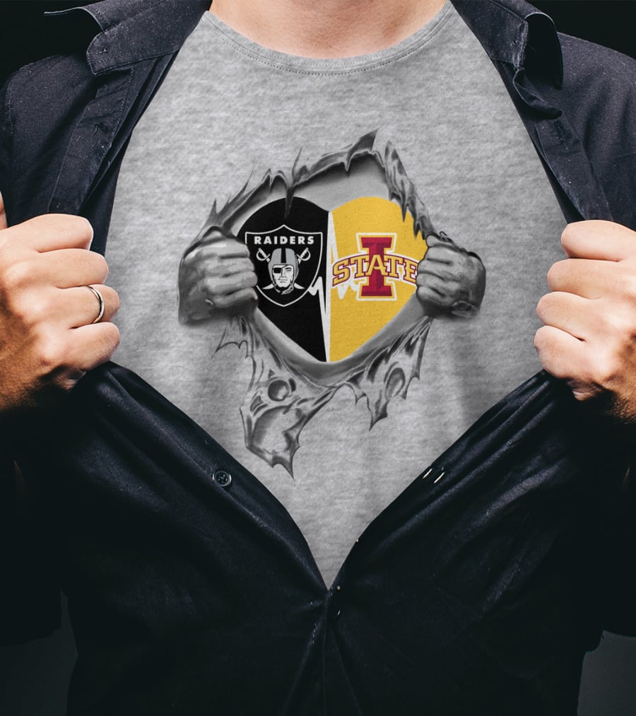Raiders Iowa State Heart Design Logo Inside Torn T-Shirt