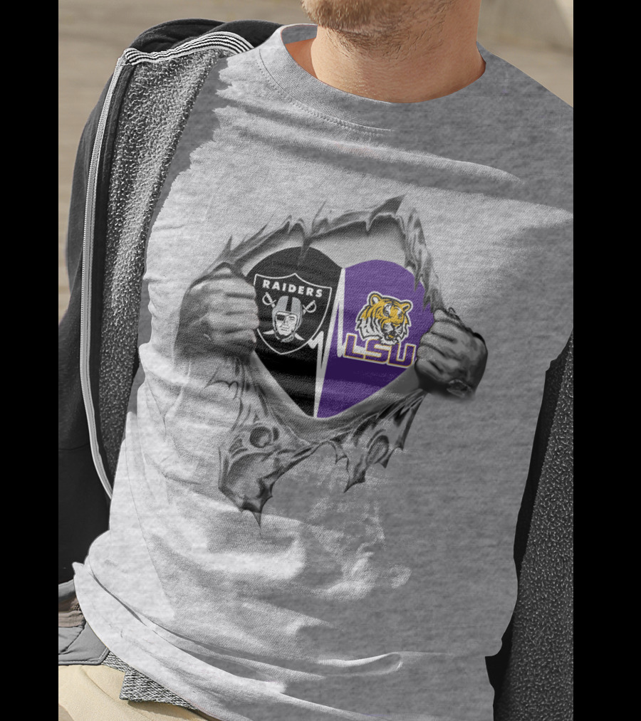 Raiders Lsu Heartbeat With Tiger Logo Fusion T-Shirt