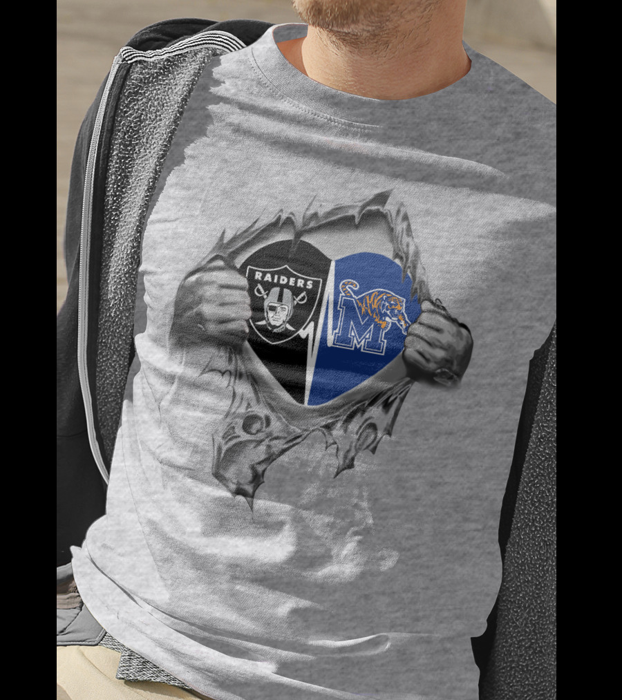 Raiders And Memphis Tigers Torn Heart T-Shirt