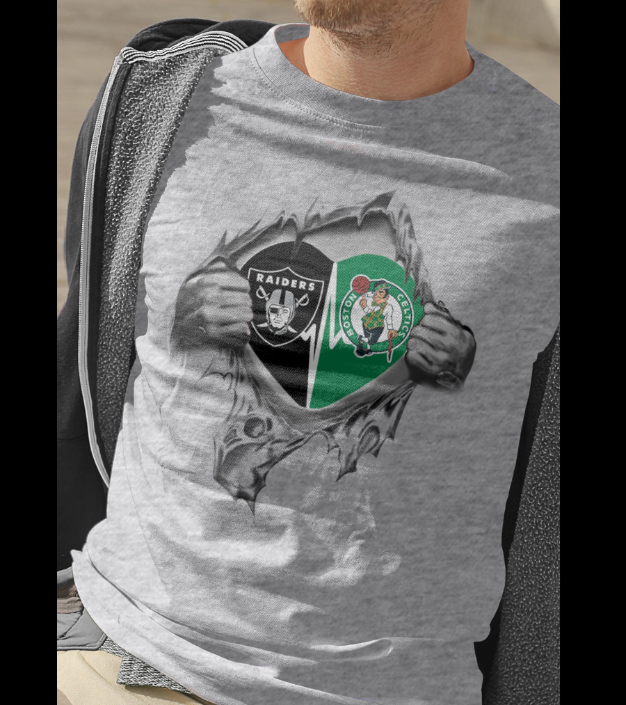 Raiders Celtics It's In My Heart Silver Tear T-Shirt