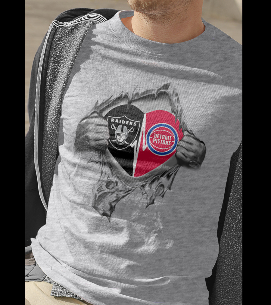 Raiders Detroit Pistons Heartbeat Fusion Fan Passion T-Shirt