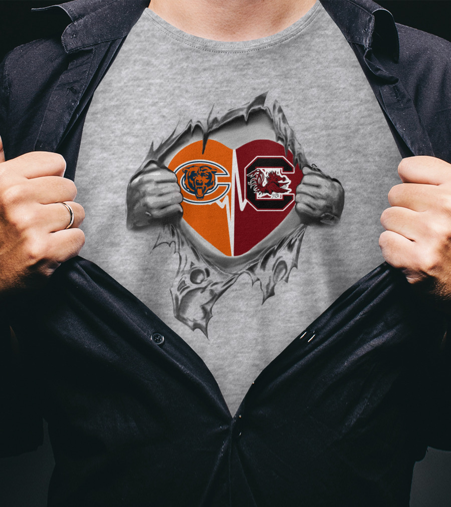 Bears Gamecocks Heart Logo Tear T-Shirt