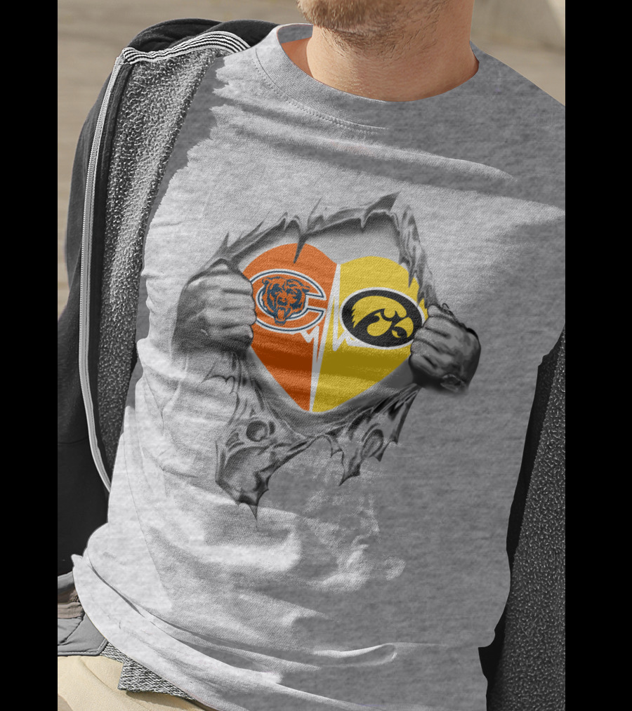 Bears Hawkeyes Heart Logo Dual Loyalty T-Shirt