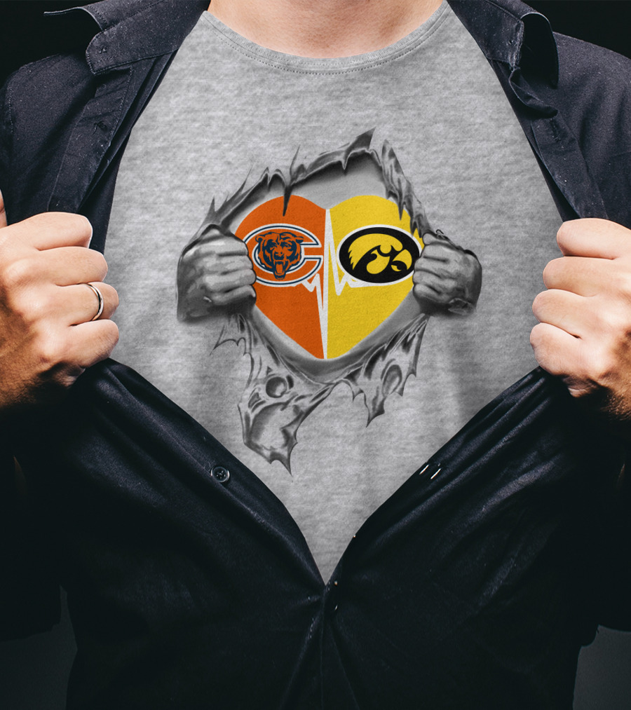 Bears Hawkeyes Heart Logo Dual Loyalty T-Shirt