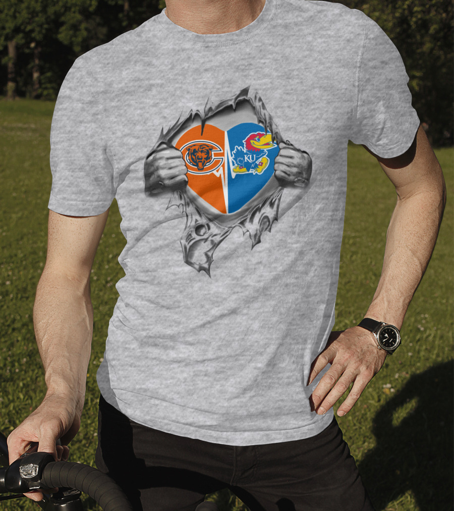 Bears Chicago Kansas Jayhawks Heart Logo Fan Pride Emotion T-Shirt
