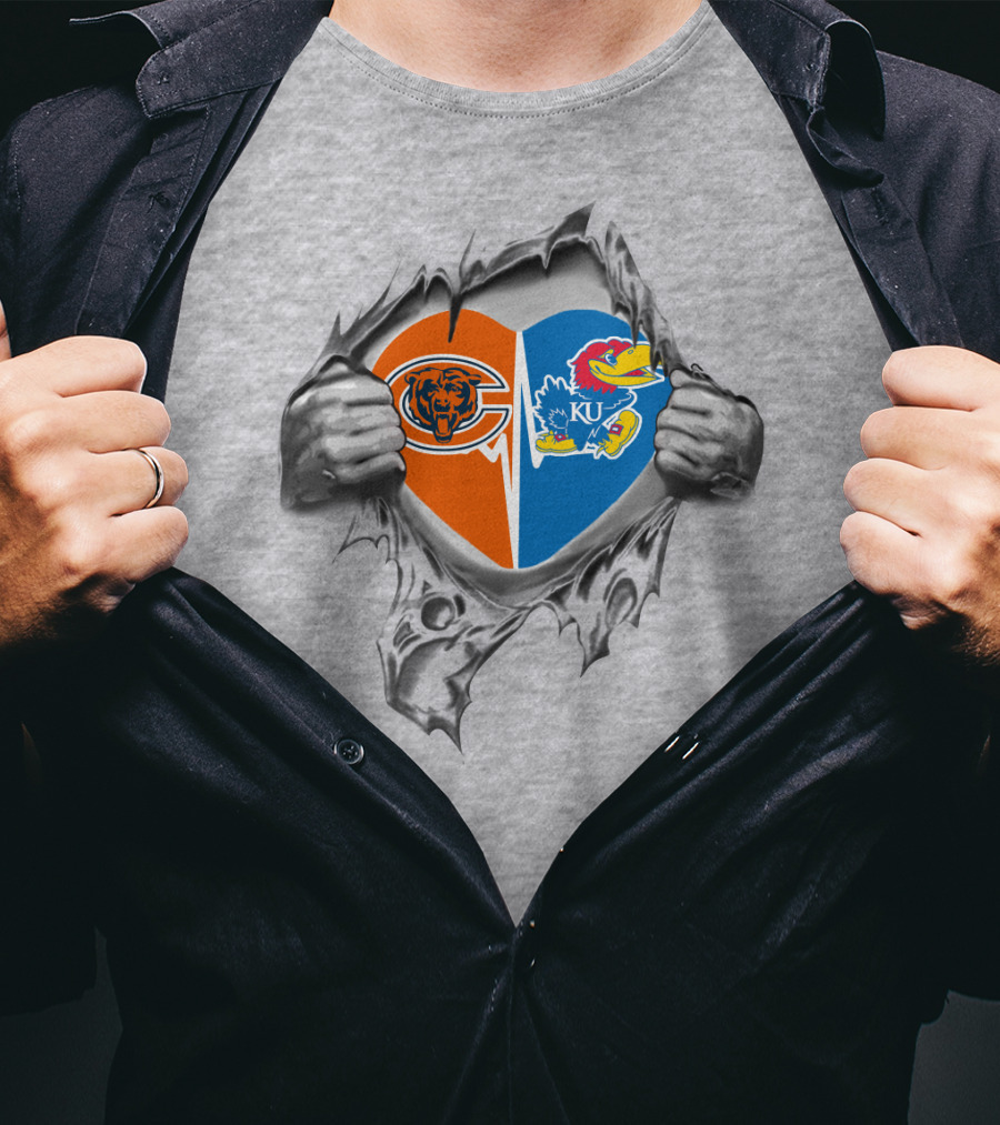 Bears Chicago Kansas Jayhawks Heart Logo Fan Pride Emotion T-Shirt