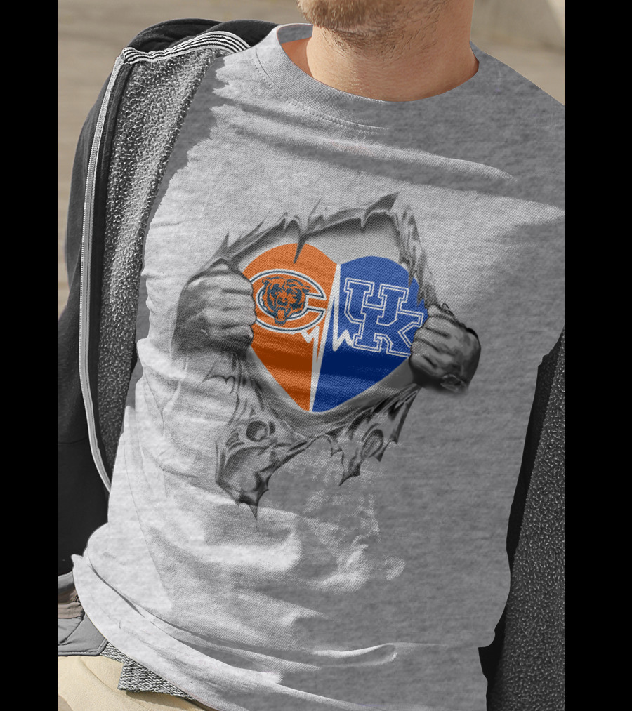 Bears Kentucky Crossover Heart Design With Chicago Bears And University Of Kentucky T-Shirt