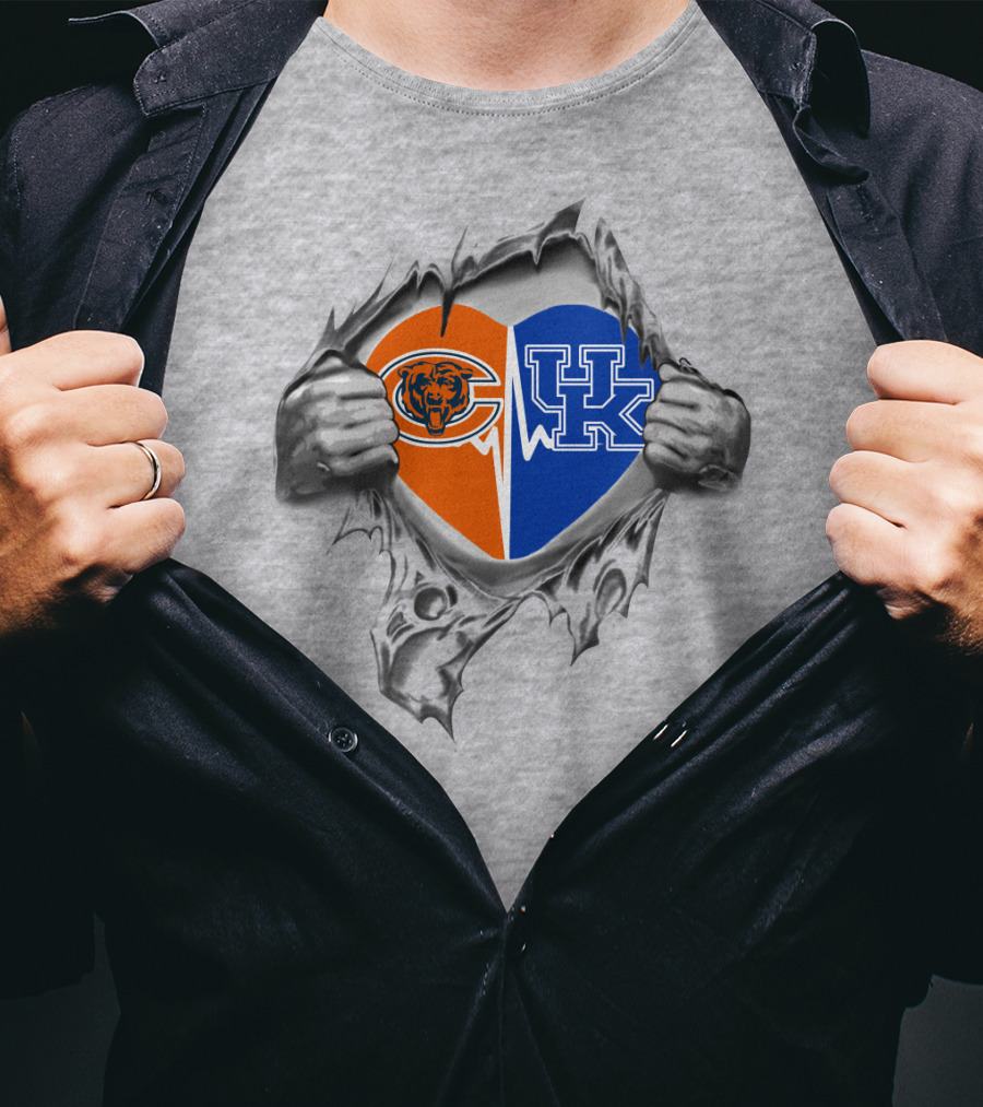 Bears Kentucky Crossover Heart Design With Chicago Bears And University Of Kentucky T-Shirt
