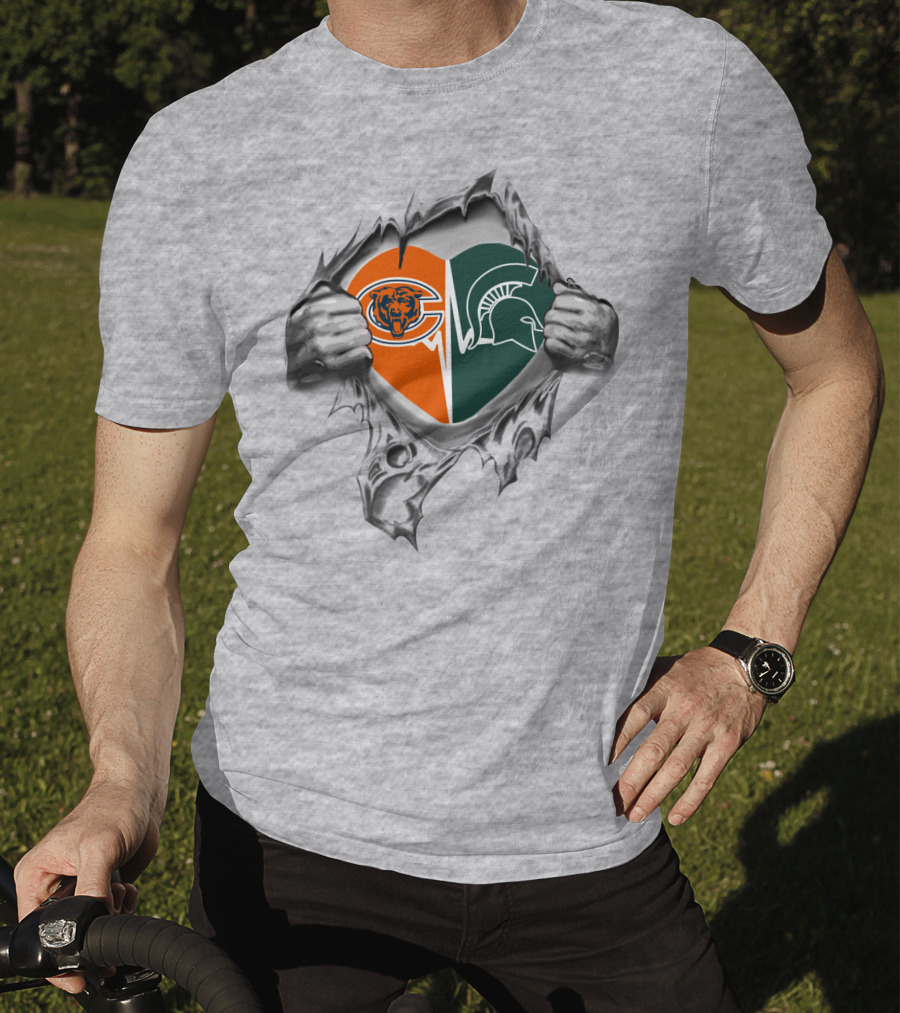 Chicago Bears Michigan State Spartans Torn Heart T-Shirt