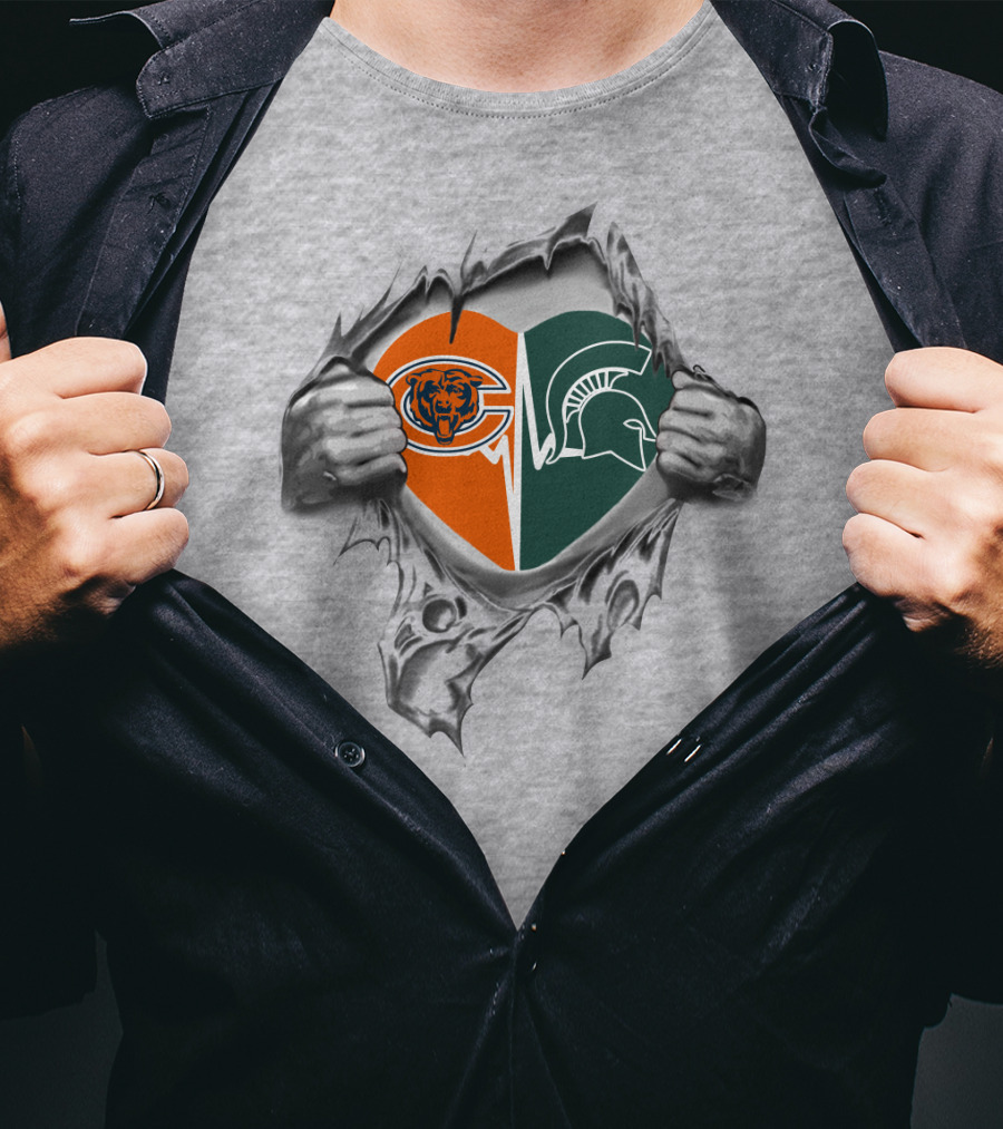Chicago Bears Michigan State Spartans Torn Heart T-Shirt