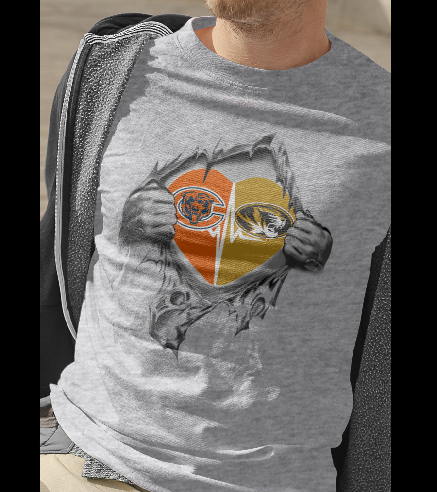 Bears Missouri Tigers Heart Logos United T-Shirt