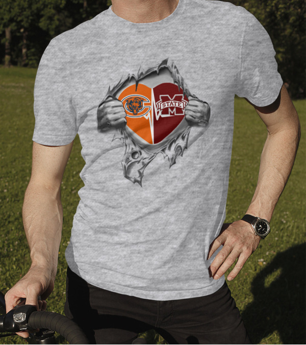 Chicago Bears Mississippi State Heart T-Shirt
