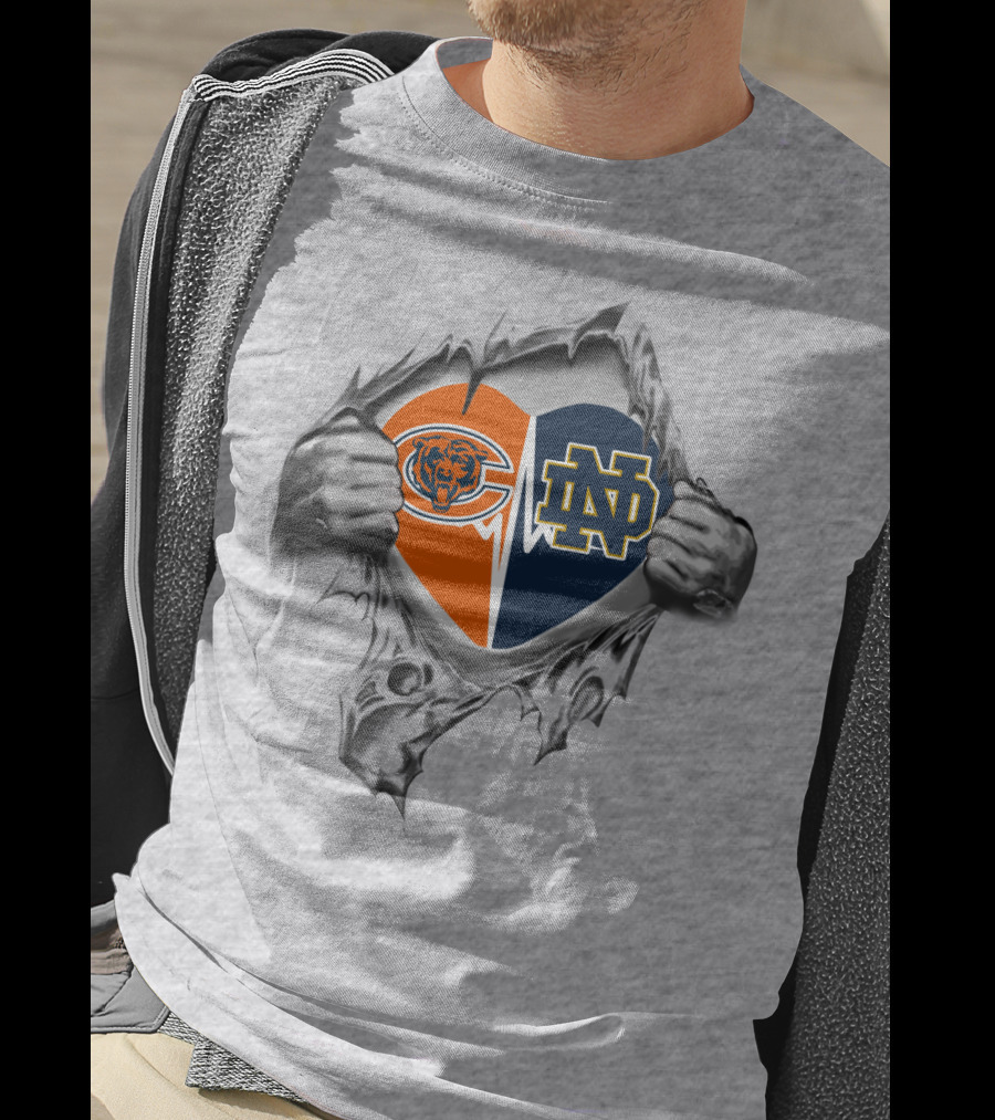 Chicago Bears Notre Dame Heart Logo Fusion T-Shirt