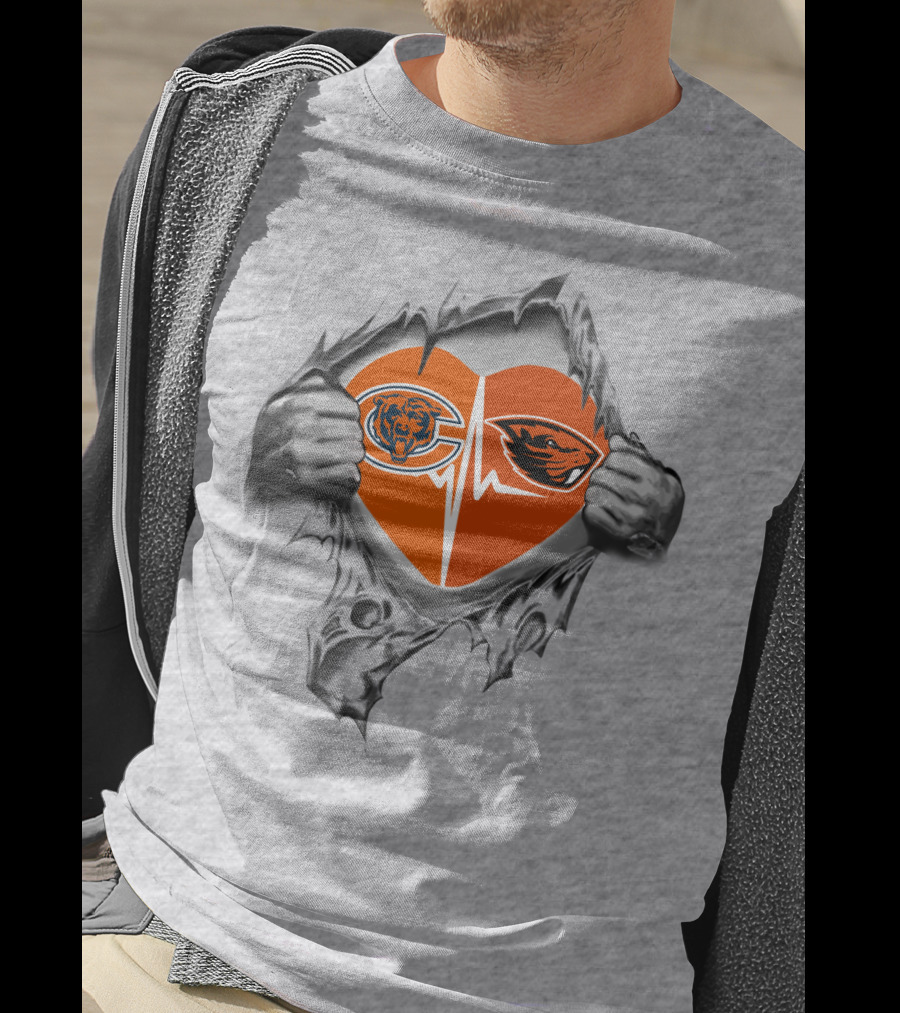 Chicago Bears Oregon State Beavers Heartbeat Loyalty Peel-Off Effect T-Shirt