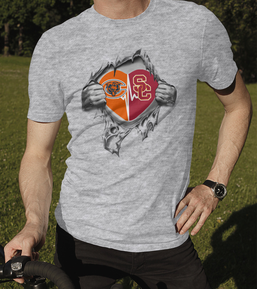 Chicago Bears USC Trojans Heart Rip T-Shirt