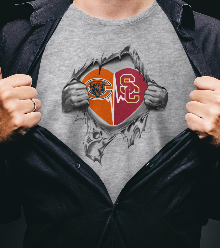Chicago Bears USC Trojans Heart Rip T-Shirt