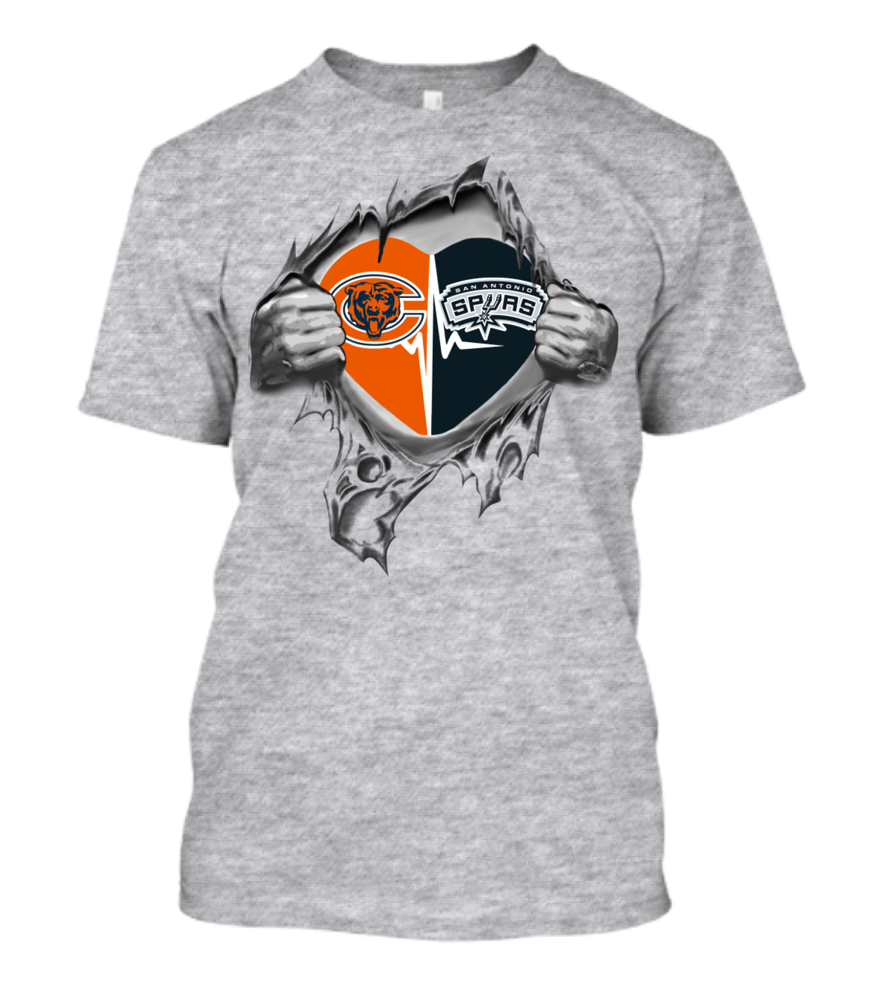 Chicago Bears San Antonio Spurs Heart Logo Torn T-Shirt