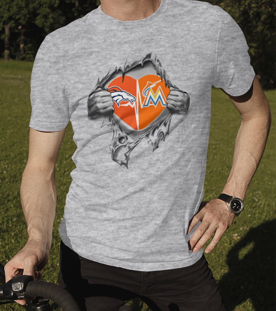 Broncos Marlins Heart Loyalty Team Spirit Fusion T-Shirt