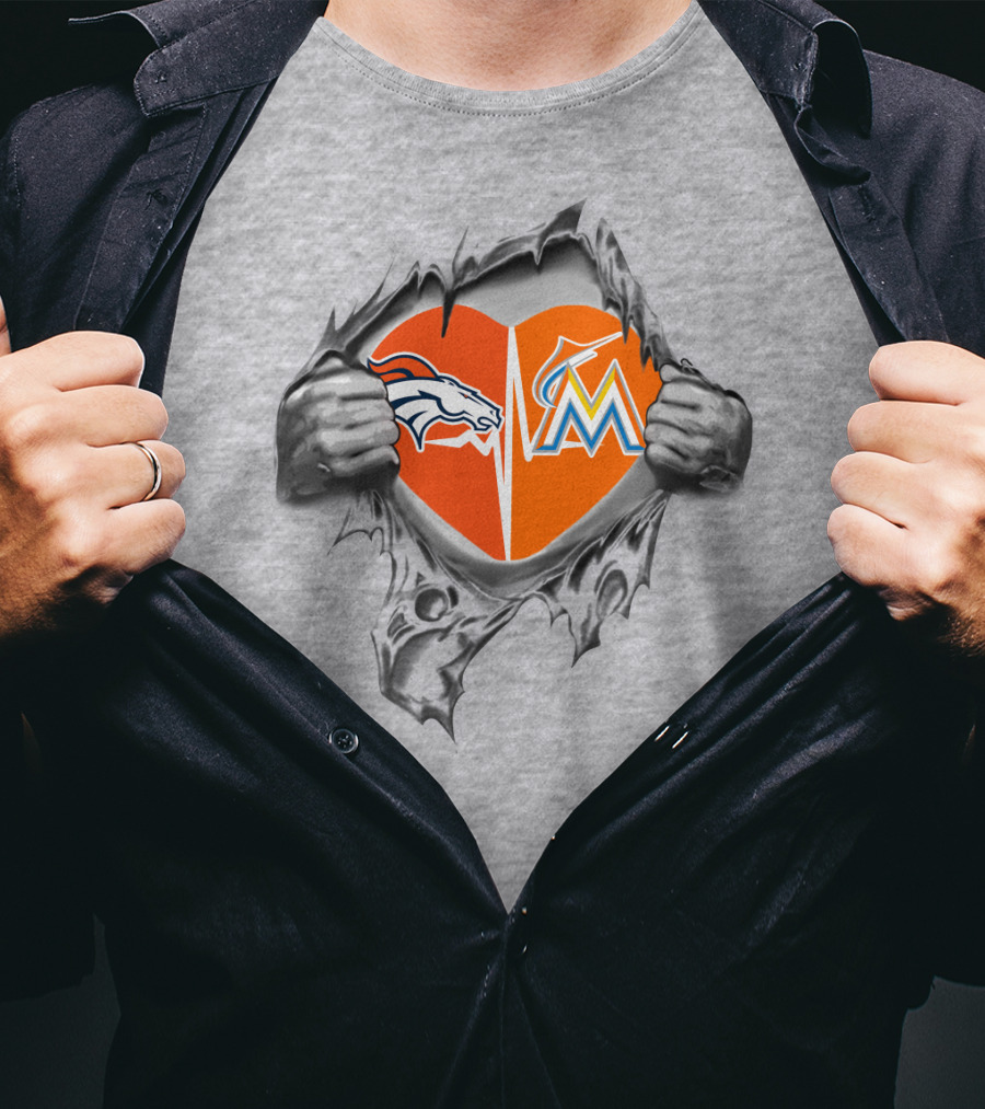 Broncos Marlins Heart Loyalty Team Spirit Fusion T-Shirt