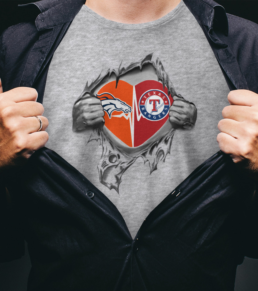 Broncos Rangers Heartbeat Loyalty Denver Texas Passion T-Shirt