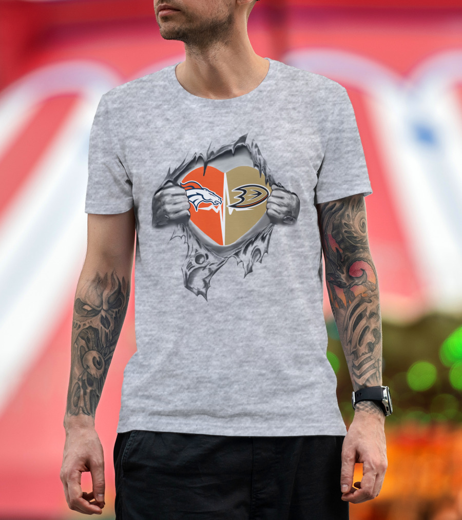 Broncos Anaheim Ducks Heart Logos Together T-Shirt
