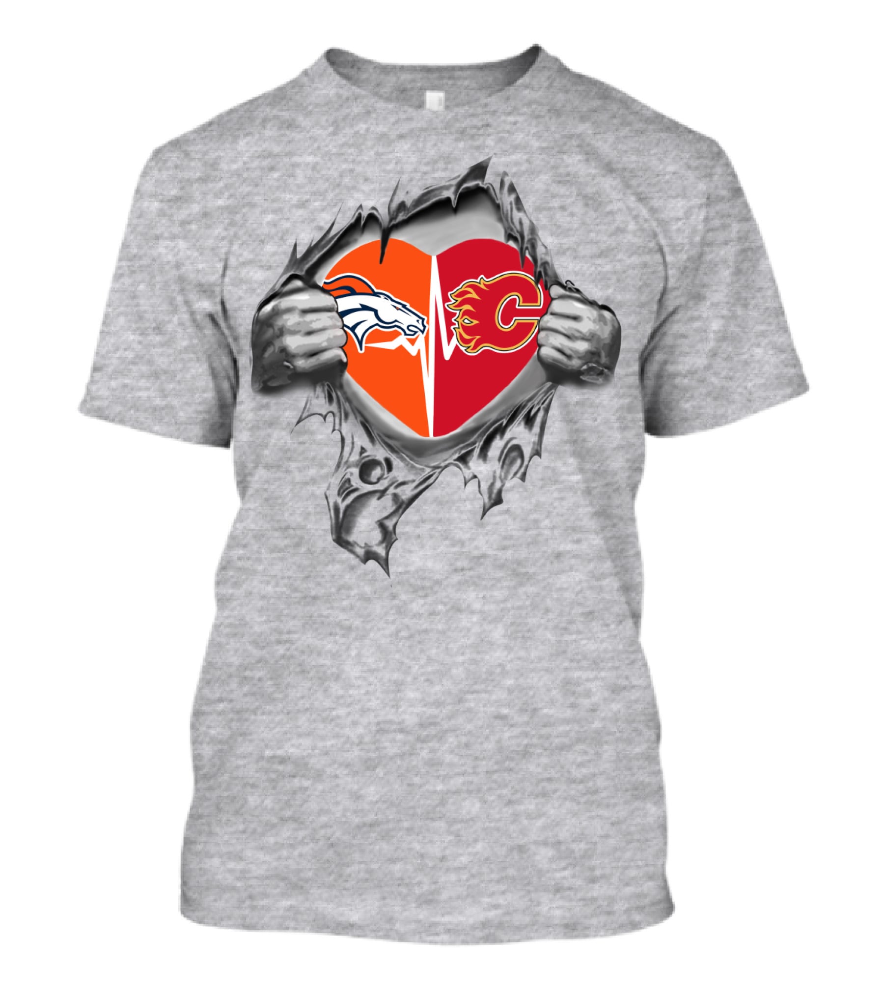 Broncos Calgary Flames Heart Logo Fusion Embrace T-Shirt