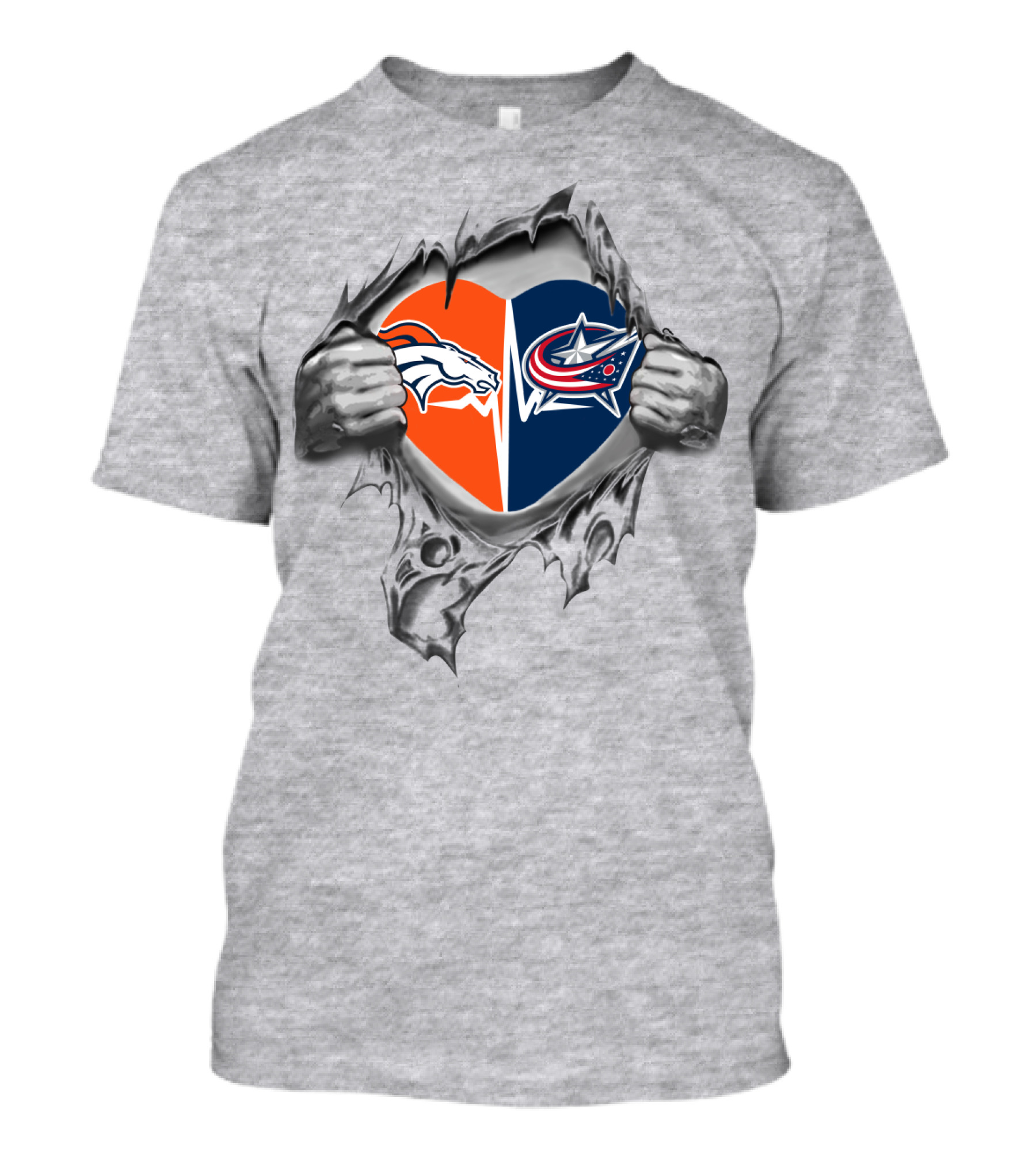 Broncos Columbus Blue Jackets Heart Inside Torn Tear T-Shirt