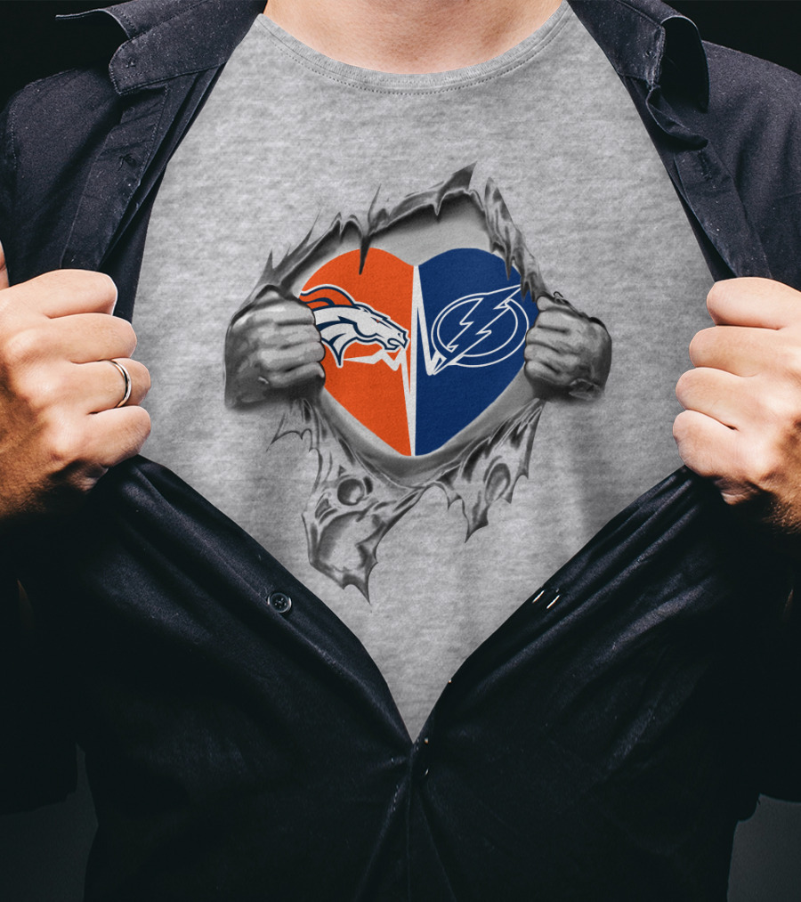 Broncos Lightning Heart Torn Open Hands T-Shirt