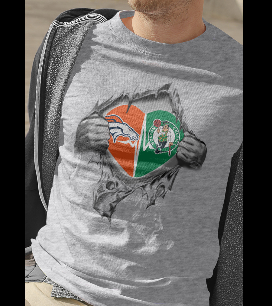 Broncos Celtics Heart Logo Torn T-Shirt