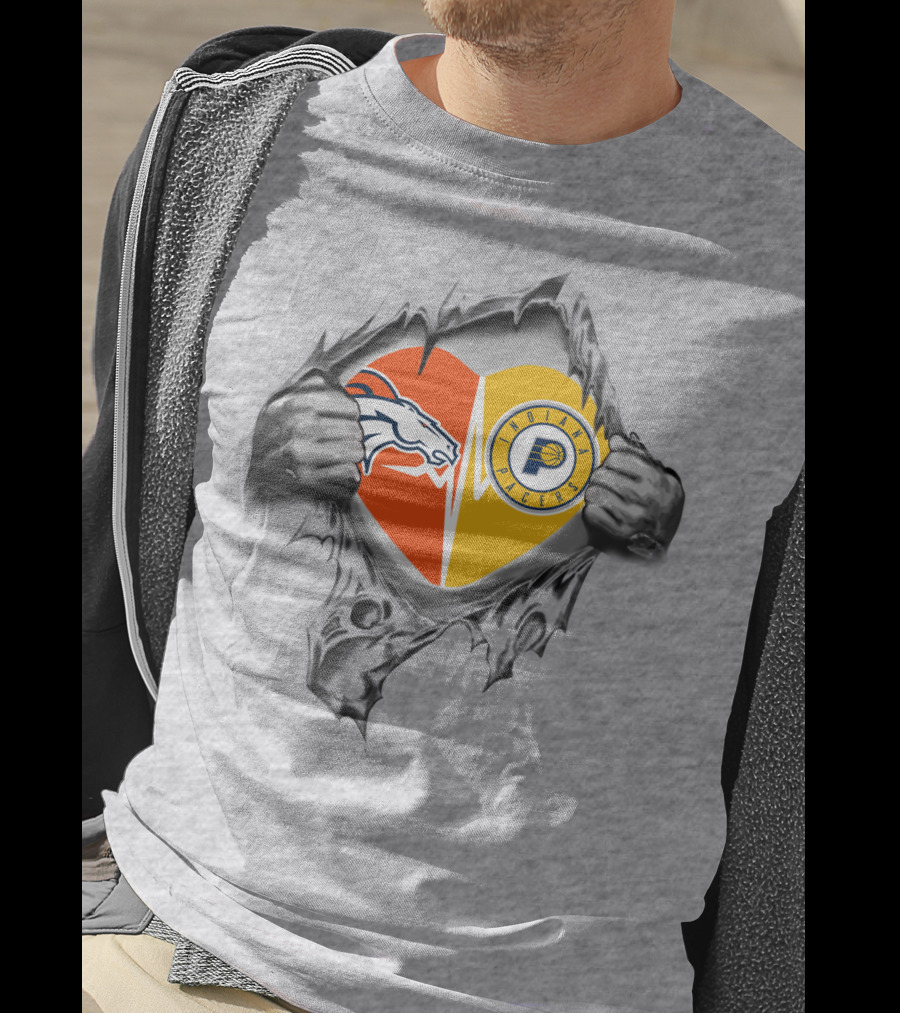 Denver Broncos Indiana Pacers Heart Emblem T-Shirt