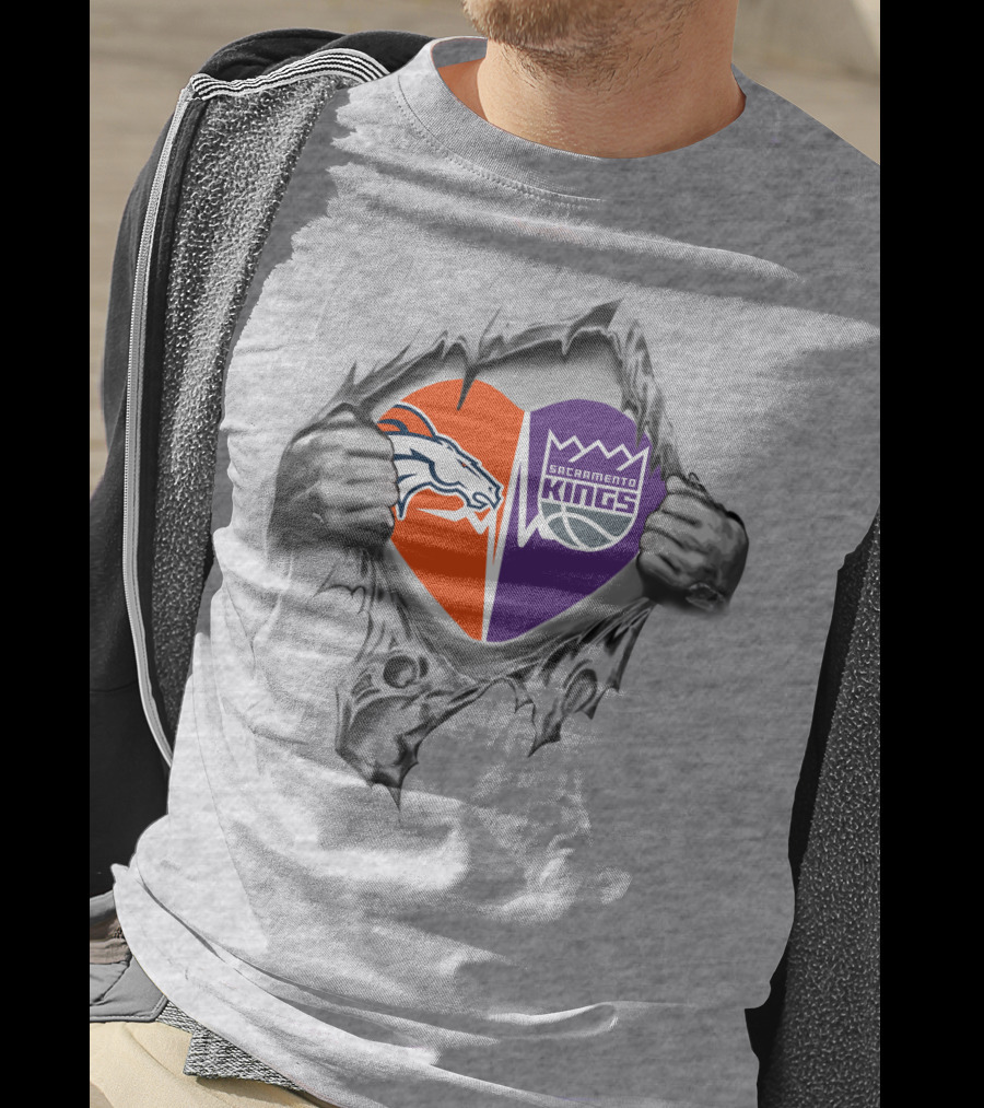 Broncos Sacramento Kings Heart Torn Metal T-Shirt