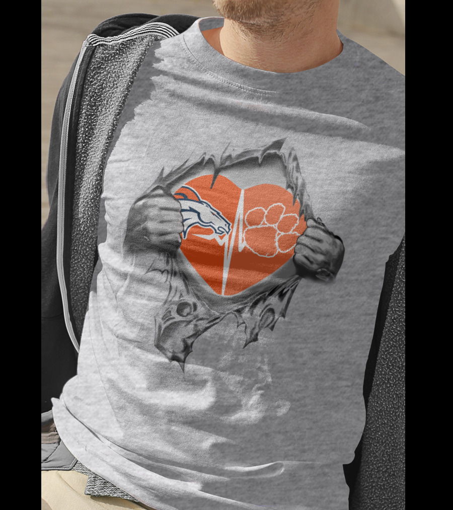 Broncos Clemson Tigers Heart Rip T-Shirt