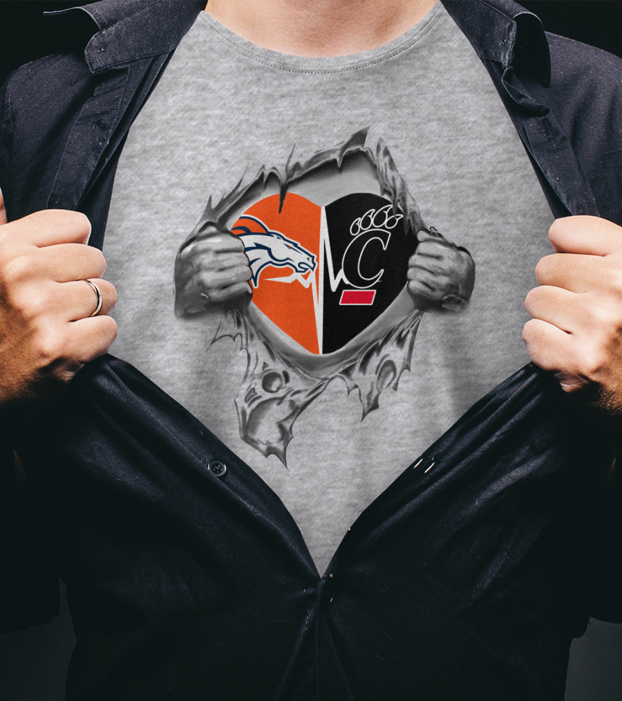 Broncos Bearcats Heart Rip Logo Fusion T-Shirt
