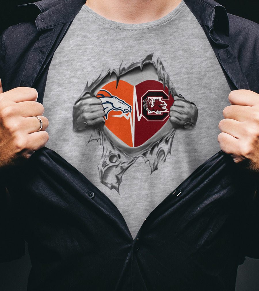 Broncos Gamecocks Heart Rip Logo Blend T-Shirt