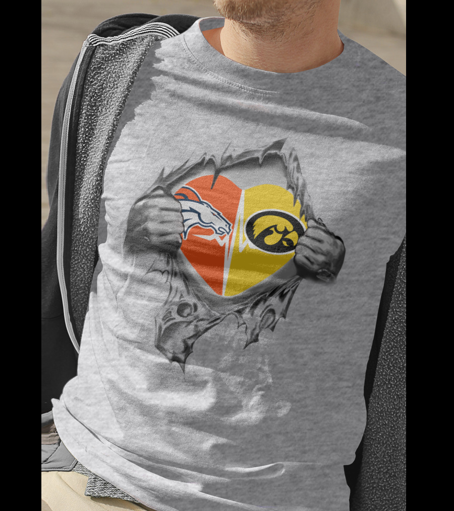 Broncos And Iowa Hawkeyes Heart T-Shirt