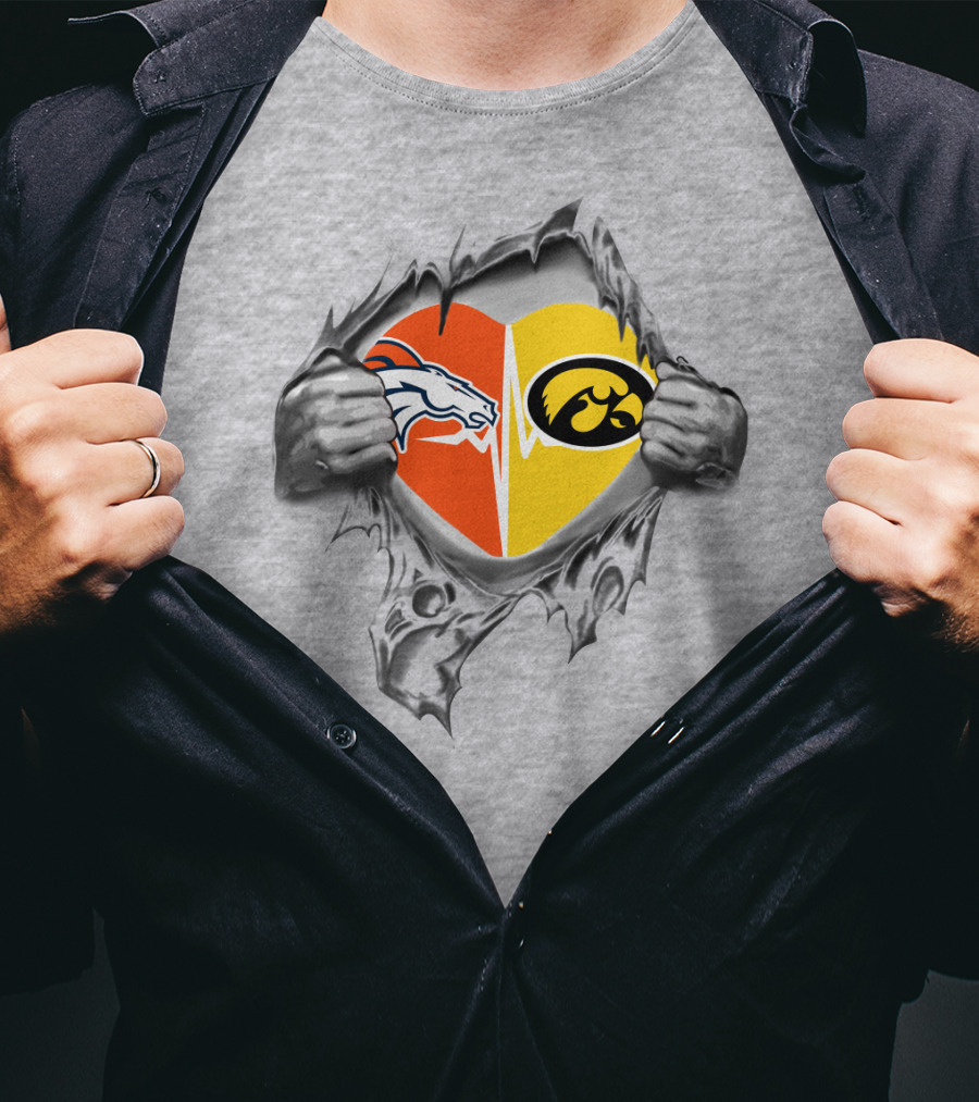 Broncos And Iowa Hawkeyes Heart T-Shirt