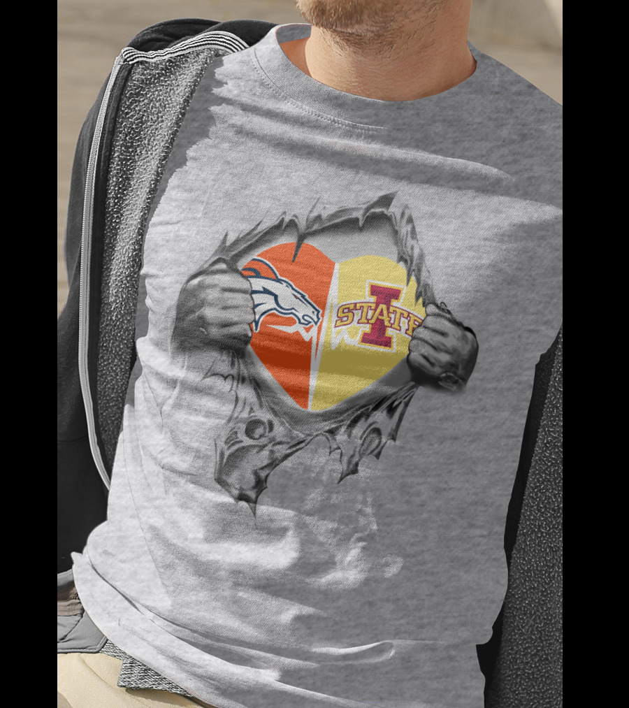 Broncos Iowa State Heart Dual Logo Fusion T-Shirt