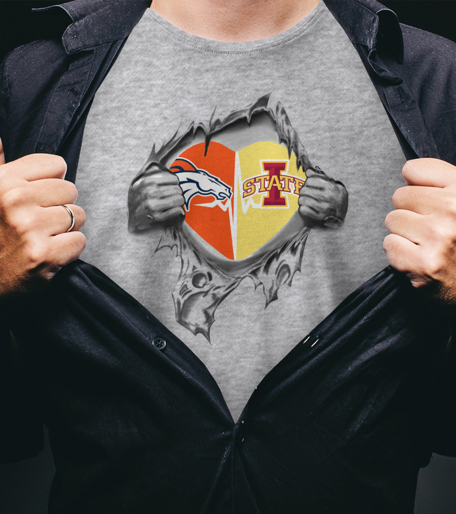 Broncos Iowa State Heart Dual Logo Fusion T-Shirt