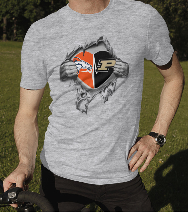 Broncos And Purdue Heart Ripping T-Shirt