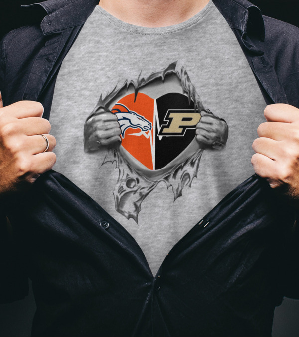 Broncos And Purdue Heart Ripping T-Shirt