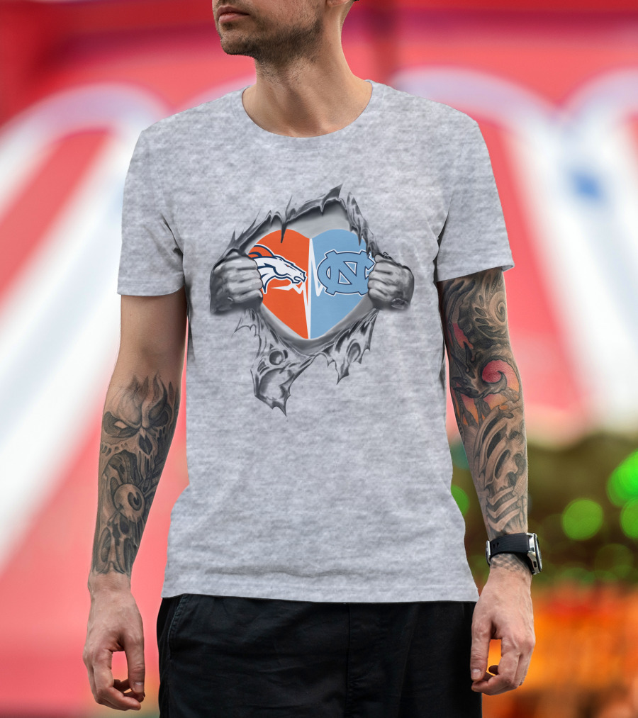 Broncos Tar Heels Denver North Carolina Heart Split T-Shirt