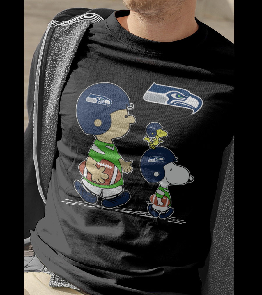 Peanuts Characters Seahawks Football Helmets T-Shirt